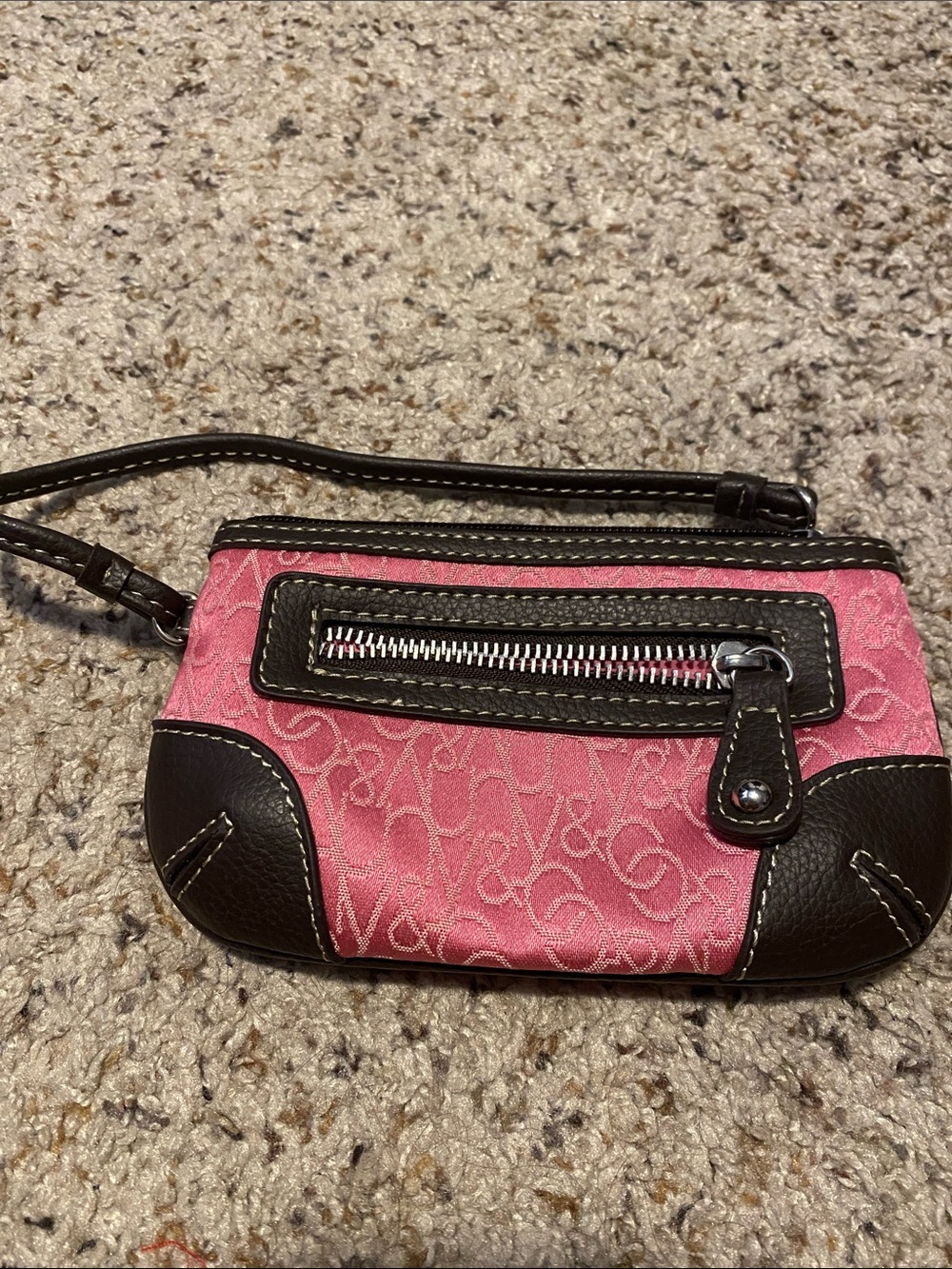 New York & Company Pink Logo Wristlet with Brown Trim